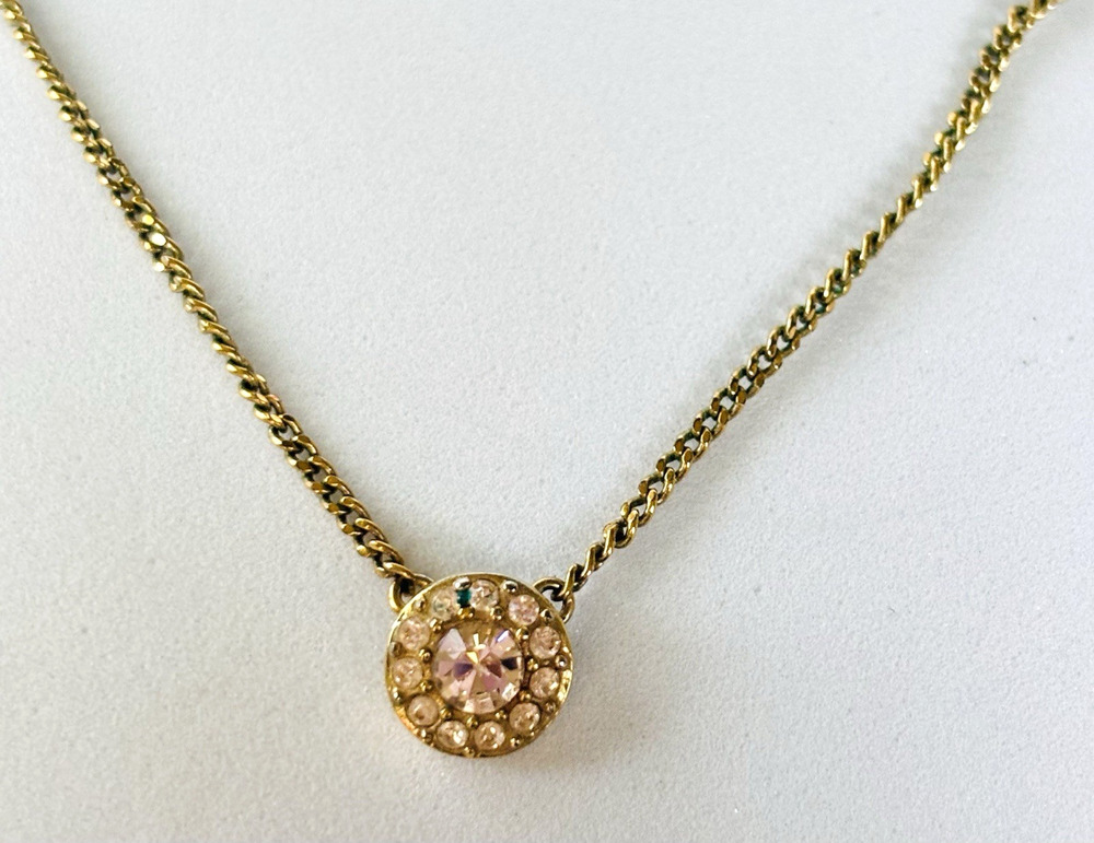 Givenchy Gold Tone Crystal Round Pendant Chain Necklace